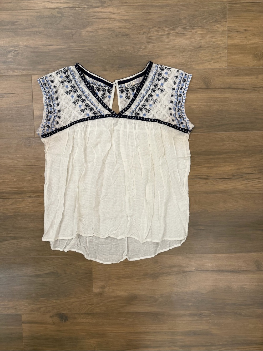 Jolt White Embroidered Top with Blue Trim